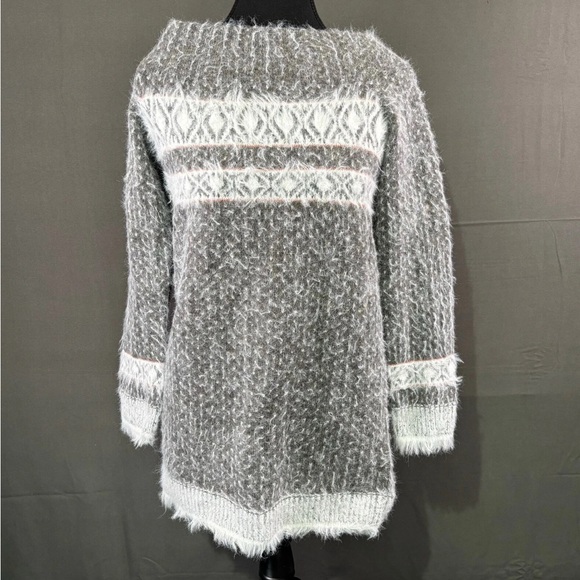 Sleeping on Snow Sweaters - Sleeping on Snow Sweater Women S Fair Isle Knit Pullover Fuzzy Cozy Gray White